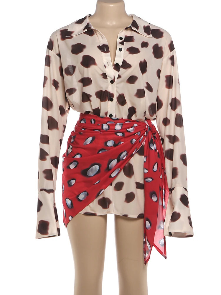 Cute Sexy Single-Breasted Dress Women Silk Scarf Strap Patchwork Full Sleeve Polka Dot Print tie Music Festival Bodycon 260615 - view 7