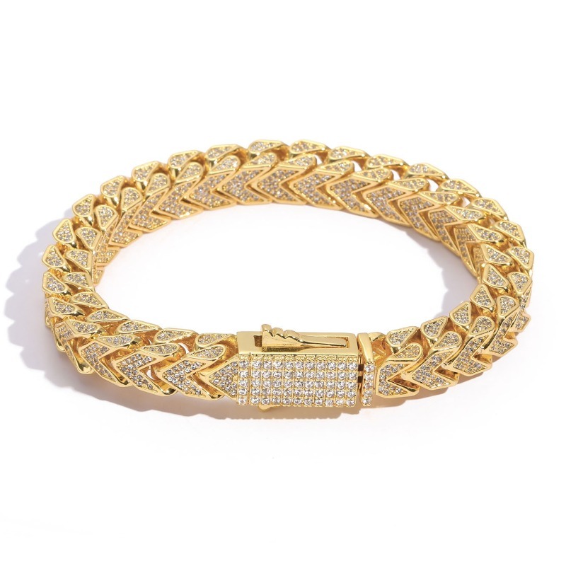 Hip-hop Cuban Bracelet Zircon Jewelry Bracelet Reversible Pattern Men Bracelet