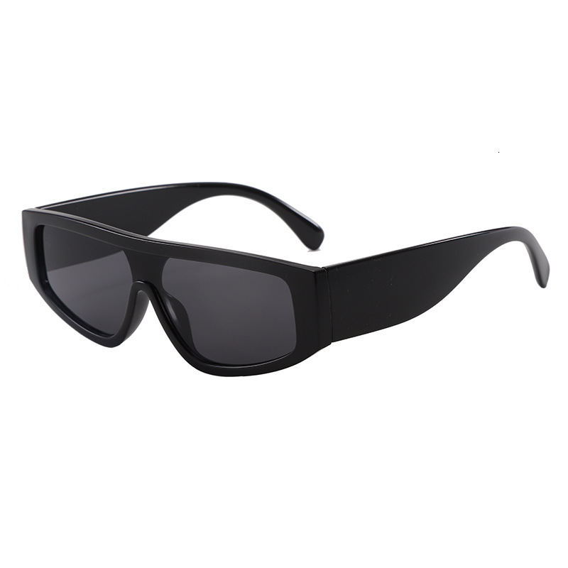 Luxury Designer Shield Square Sunglasses Unisex, Glossy Black Thick Wide Temple Frame, Solid Black Lens UV400 Shades For Y2K Street Party Hip Hop Fash - view 3