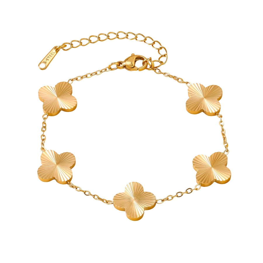Light luxury four-leaf clover engraved bracelet for women, stainless steel plated with 18K gold, high-end niche jewelry - view 6