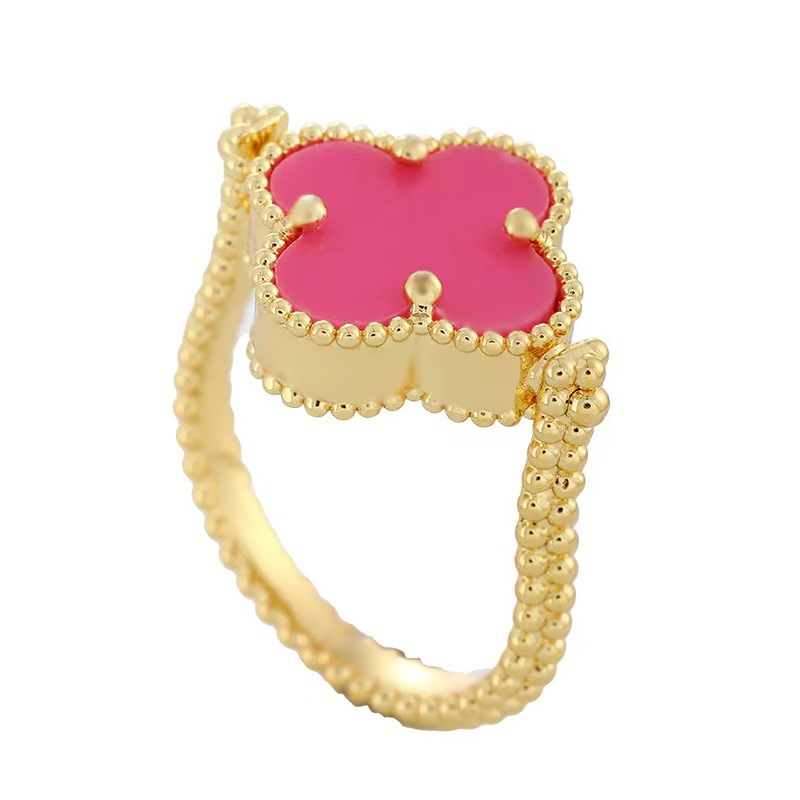 Designer VC brand limited edition 18k rose gold gray mother of pearl purple chalcedony reversible double-sided clover ring with original cloth bag as a gift