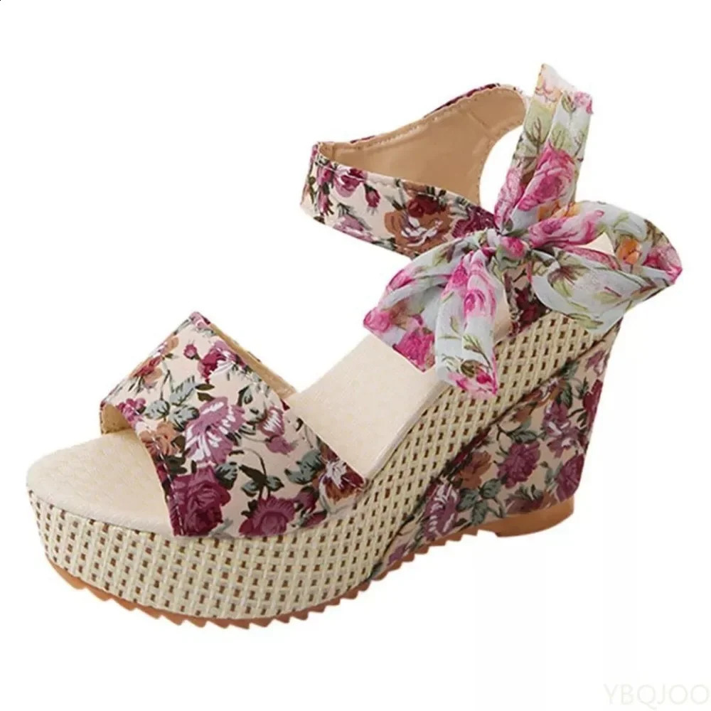 Summer Fashion Slope Heel Fish Mouth Womens Sandals Party Lace Strap Waterproof Platform Thick soled High Heels 260625 - view 7