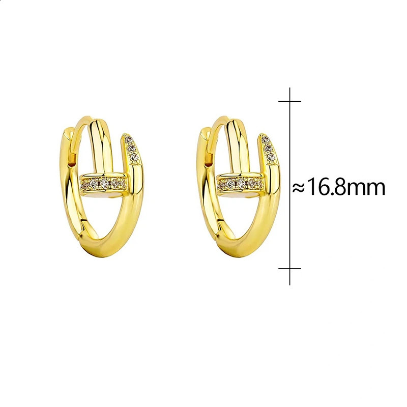 Silver Color Zircon Nail Round Hoop Earrings for Women Minimalist Trendy Fashion Jewelry Shiny Tool y260611 - view 6