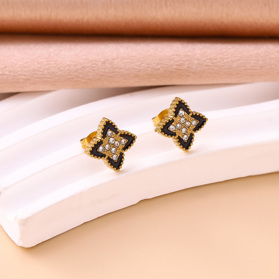 Luxurious sophisticated diamond-embellished four-leaf clover bracelet, necklace, and earrings stainless steel set for women - view 5