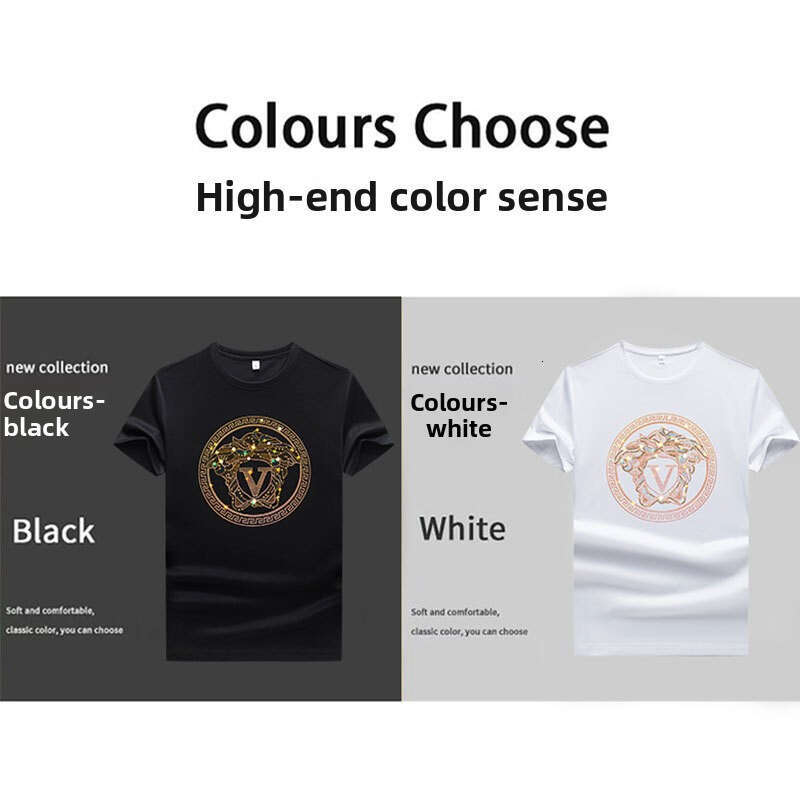 Trendy High-End Ice Silk Rhinestone Short Sleeve T-Shirt Fashion Casual European Station Mercerized Cotton Men's Thin Style - view 5