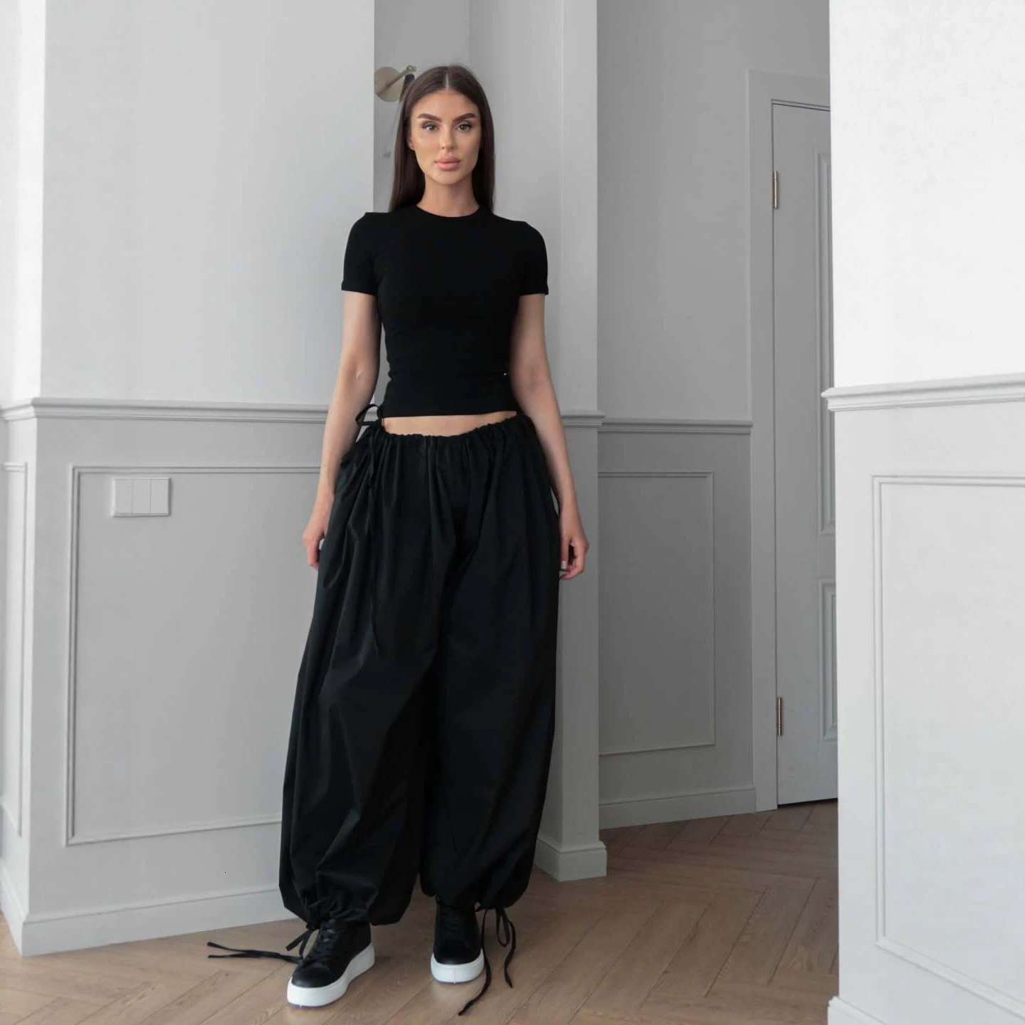 Women's Pants Capris Sweetown Cut Out Low Waist Bandage Hippie Joggers Women Y2K Streetwear High Street Baggy Cargo Pants Korean Fashion Techwear