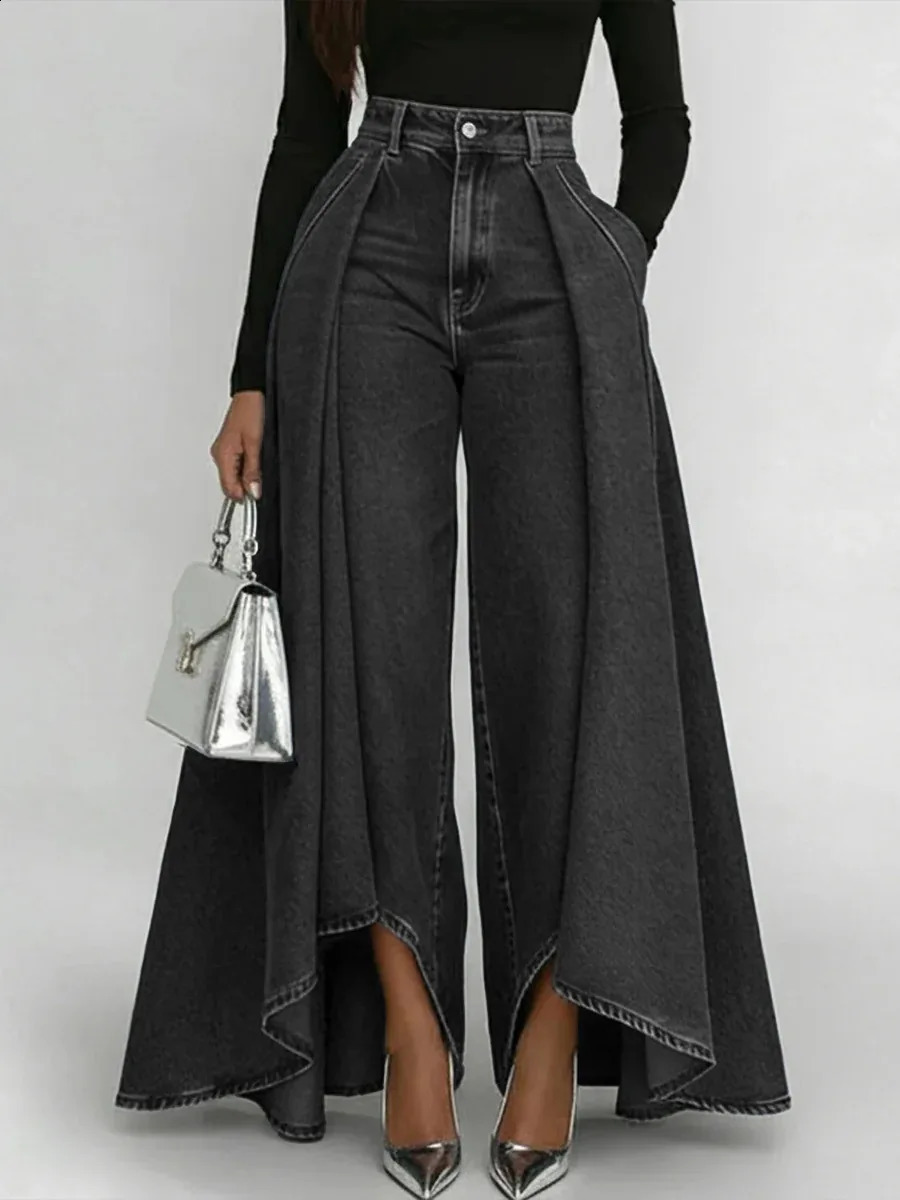 Womens High Waisted Wide Leg Jeans Overlay Flare Denim Pants With Pockets For Female Street Elegant Fashionable Long y260611 - view 6