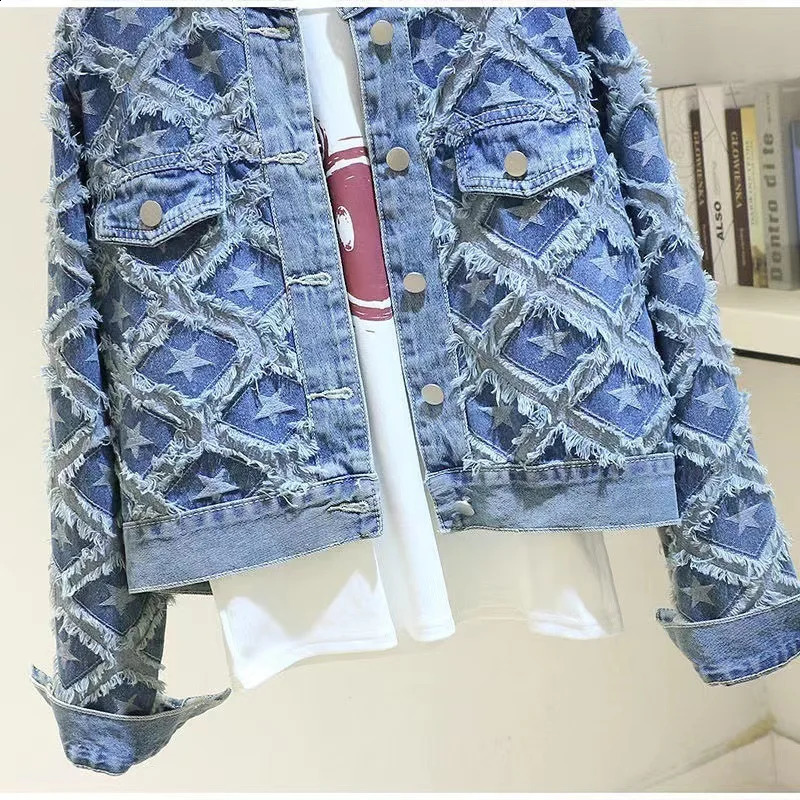French heavy industry five-pointed star denim jacket womens spring and autumn n sense niche personality fashion jacket top 260618CJ - view 3