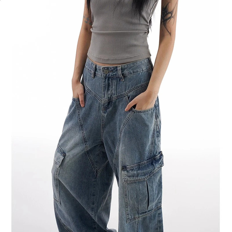 Korean Retro Lady High Waist Jeans Female Streetwear Baggy Denim Trouser Comfortable Straight Leg Pants y260615 - view 7