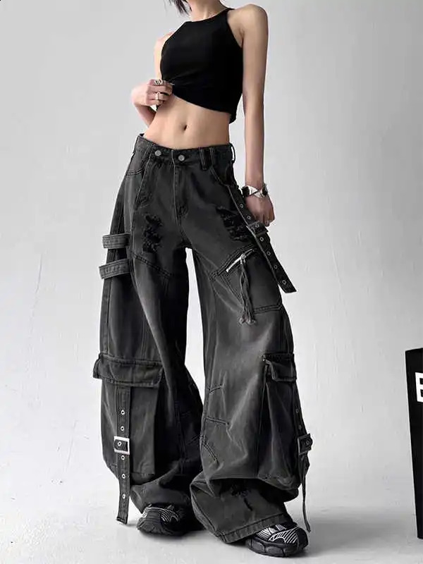 Black Jean American Style Y2K 90S Vintage High Waisted Jean Straight Trouser Streetwear Casual Loose Wide Leg Denim Pants y260611 - view 6