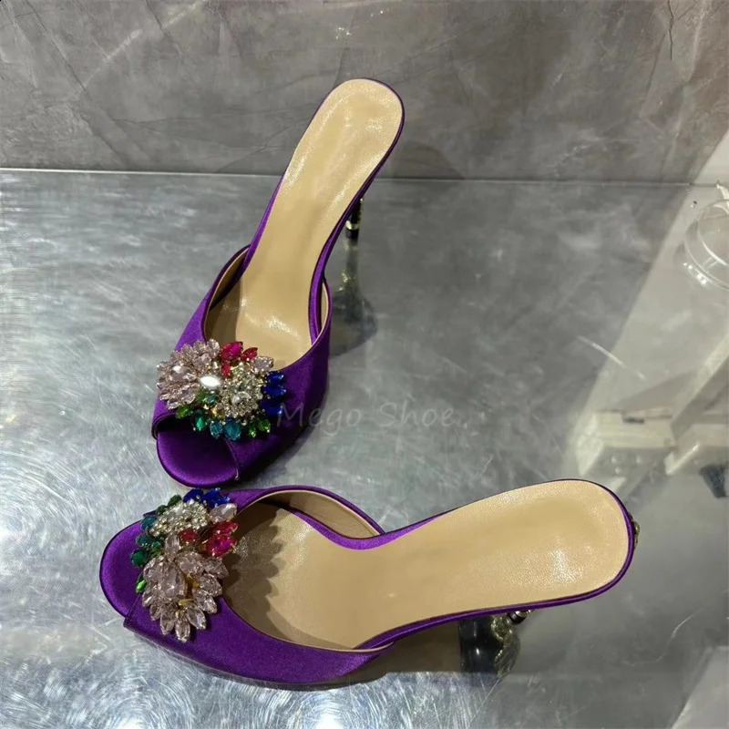 Crystal Stiletto High Heels Purple Velvet Slippers for Women Banquet Shoes Sexy Sandals Shoes Handmade High Quality Big Size 43 260616 - view 7