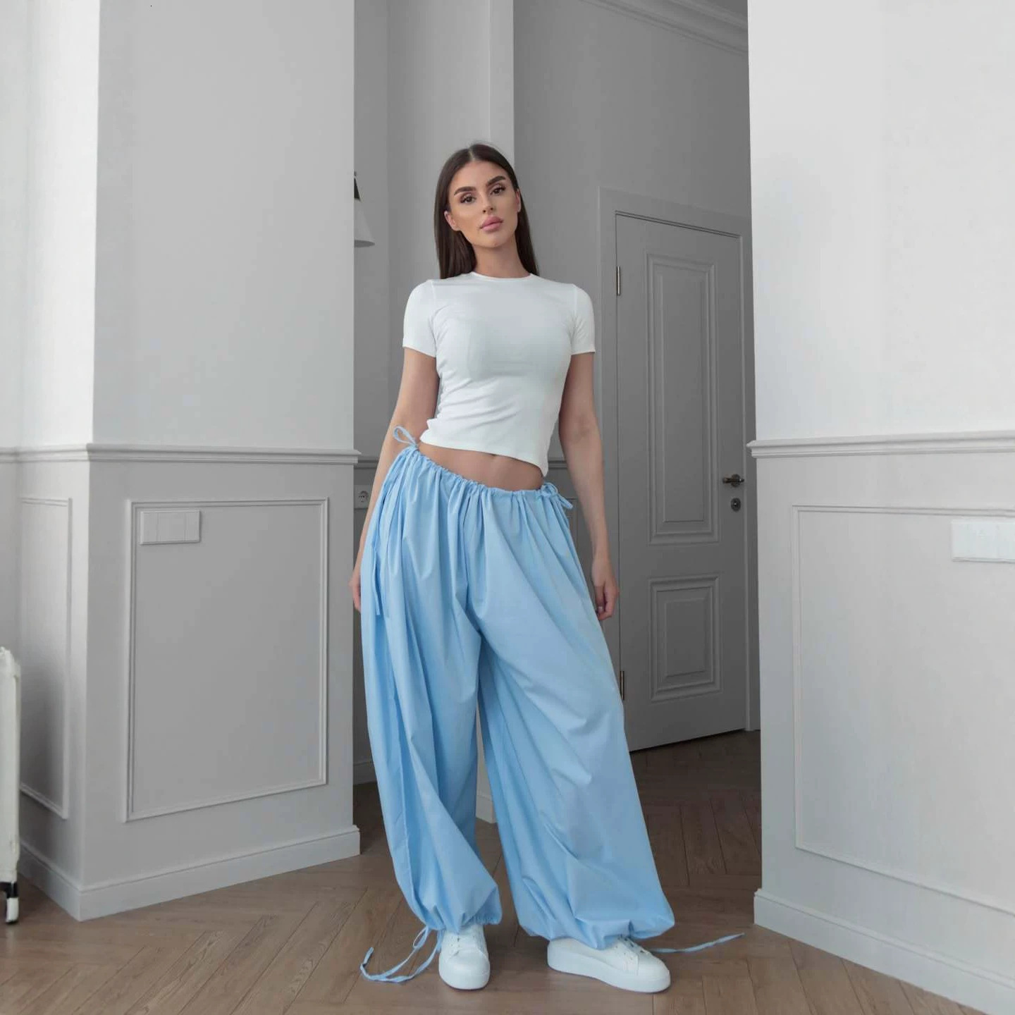 Women's Pants Capris Sweetown Cut Out Low Waist Bandage Hippie Joggers Women Y2K Streetwear High Street Baggy Cargo Pants Korean Fashion Techwear