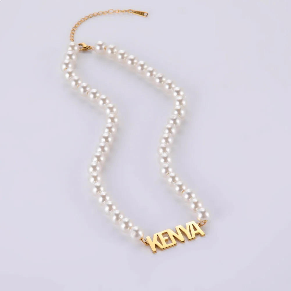 Sipuris Pearl Custom Name Necklaces Stainless Steel Personalized Golden Choker For Women Jewelry Weddings Gifts 260613