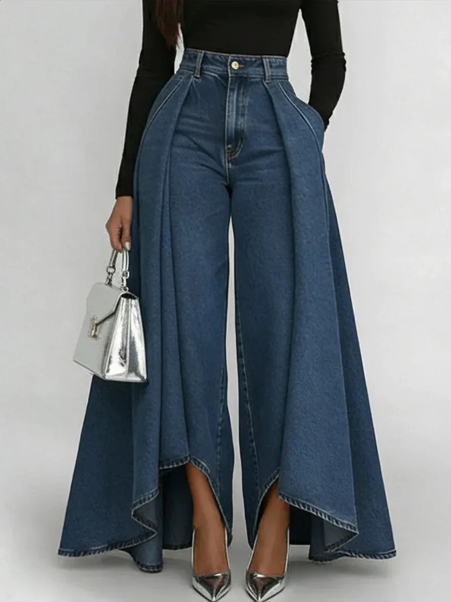 Womens High Waisted Wide Leg Jeans Overlay Flare Denim Pants With Pockets For Female Street Elegant Fashionable Long y260611 - view 5