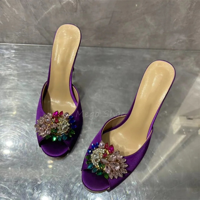 Crystal Stiletto High Heels Purple Velvet Slippers for Women Banquet Shoes Sexy Sandals Shoes Handmade High Quality Big Size 43 260616 - view 3