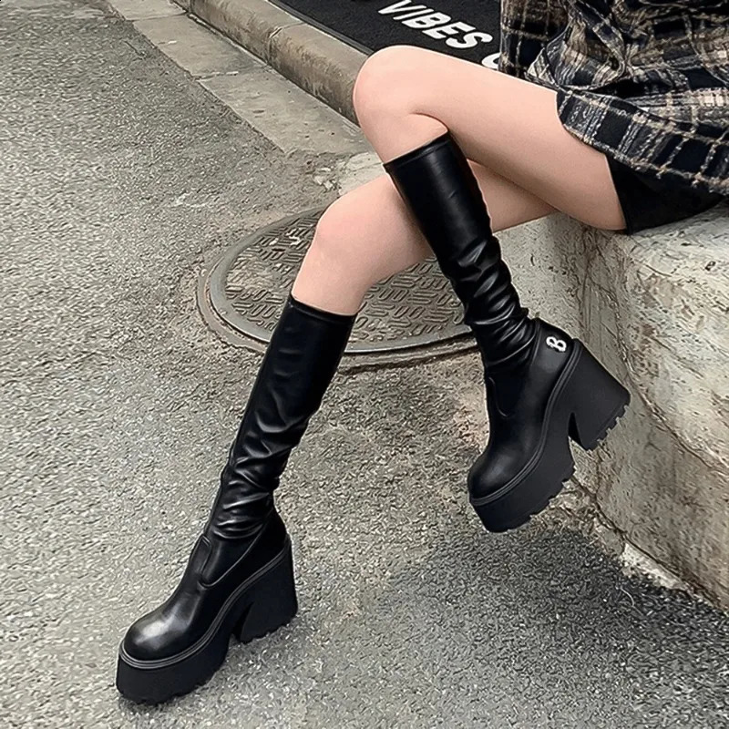 Donne Nere Stivali Col Tacco Alto 2026 Inverno Premium Sensual Stivali Alti Alla Coscia Comode Scarpe Vintage Botas Altas Piattaforma Mujer 260616-image
