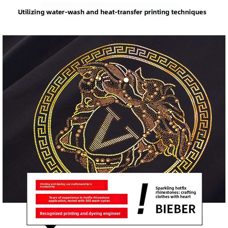 Trendy High-End Ice Silk Rhinestone Short Sleeve T-Shirt Fashion Casual European Station Mercerized Cotton Men's Thin Style - view 4