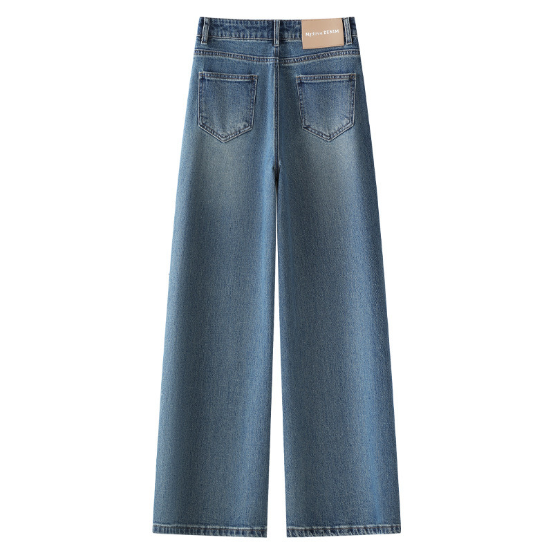 Hot stamping embroidered wide leg jeans for women 2026 new spring and autumn hot selling high waist slimming narrow version straight leg pants for spr