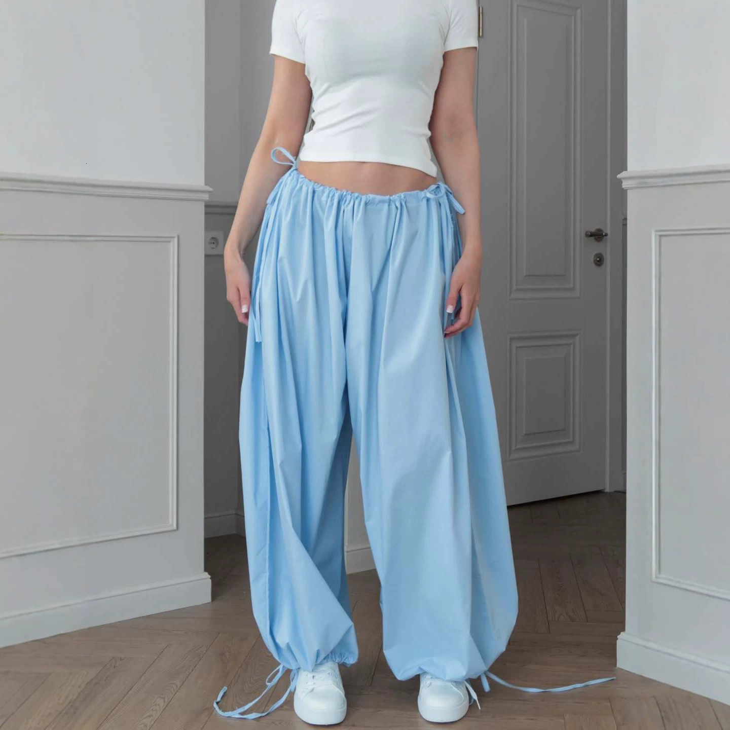 Women's Pants Capris Sweetown Cut Out Low Waist Bandage Hippie Joggers Women Y2K Streetwear High Street Baggy Cargo Pants Korean Fashion Techwear
