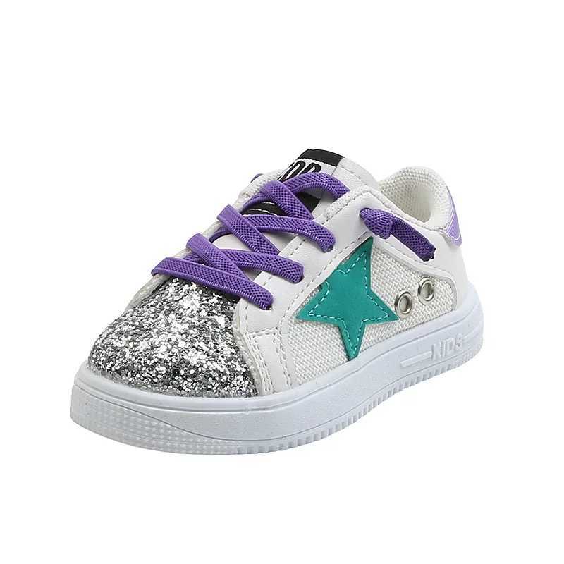 Children New Casual Sneakers Fashion Glitter Sequins Soft Bottom Breathable Board Sneaker Shoes Baby Girls Lace Up Sports Shoes C260617