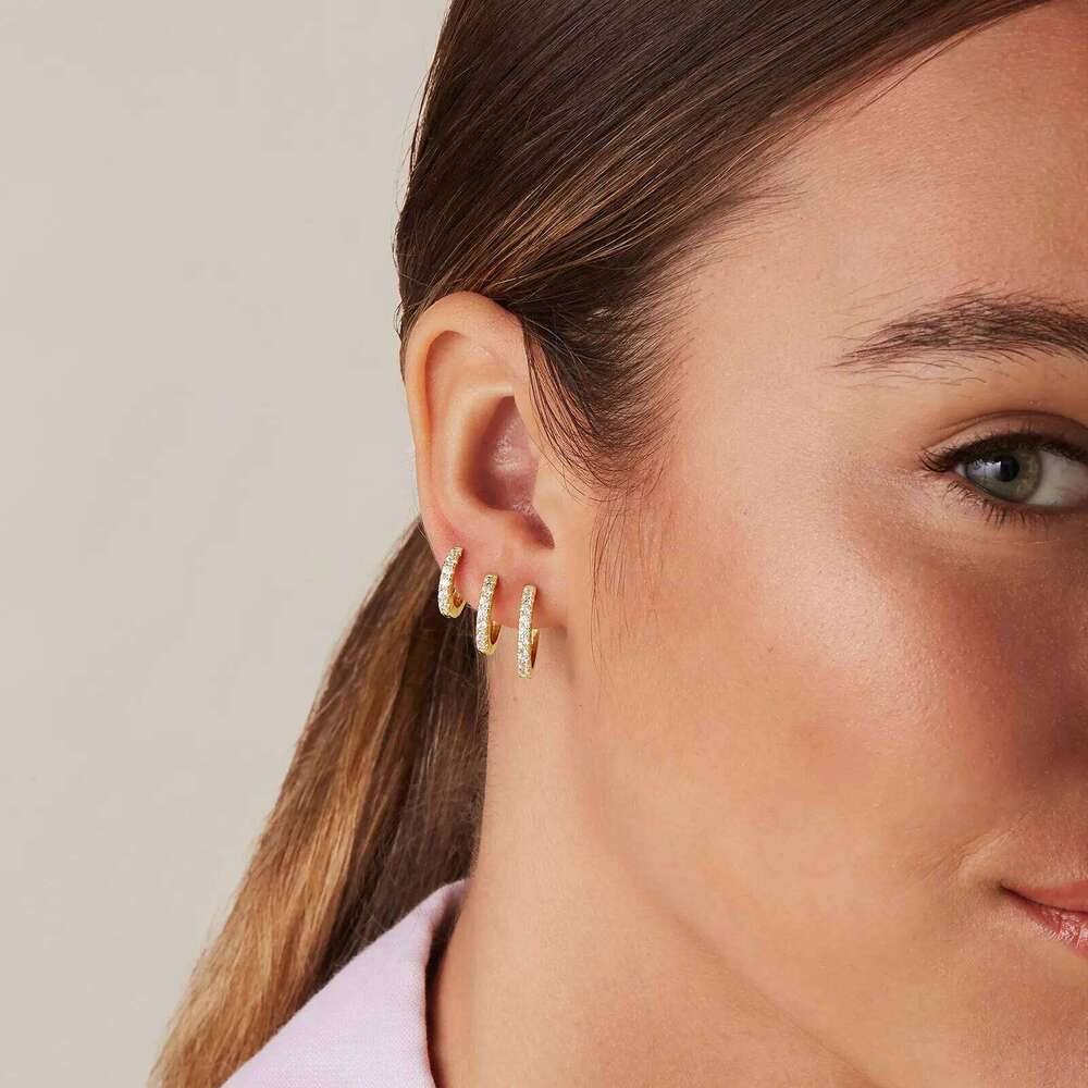 18K Plated 925 Sterling Silver Post 3-Pair Small Gold Earrings Set Mini Cartilage Helix Huggie Hoop Pack for Women Men 8mm 10mm 12mm - view 3