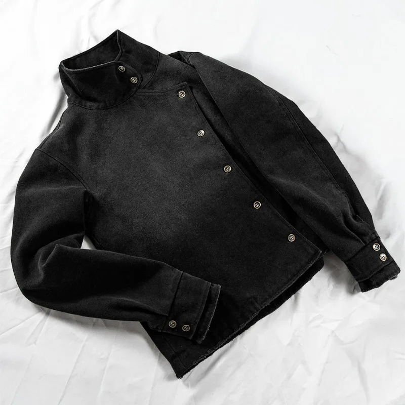 Y2k Fencing Jacket Vintage Wash Gradient Irregular Buttons Unisex Jacket Gothic Harajuku Streetwear Canvas Cotton Casual Jacket 260707