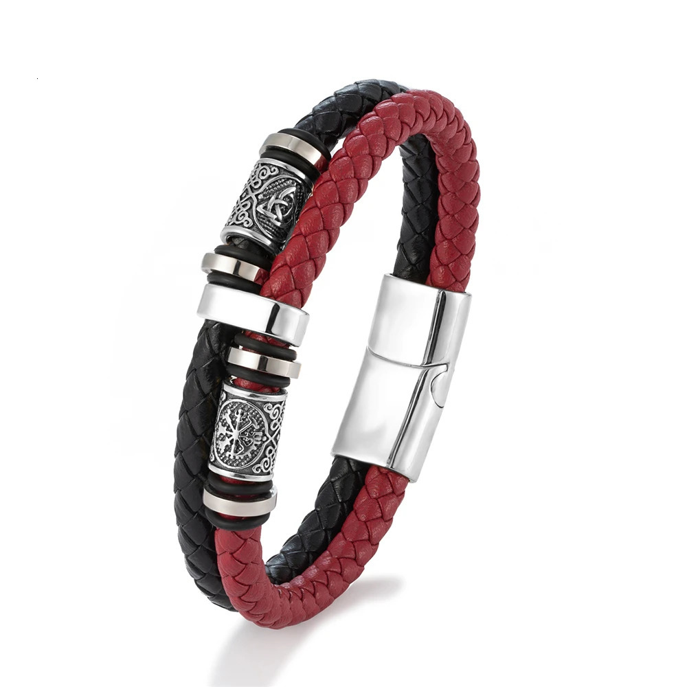 Viking Norse Runes Bracelet Men Women Punk Stainless Steel Genuine Leather Adjustable Bangle Scandinavian Couple Jewelry Gifts 260616 - view 6