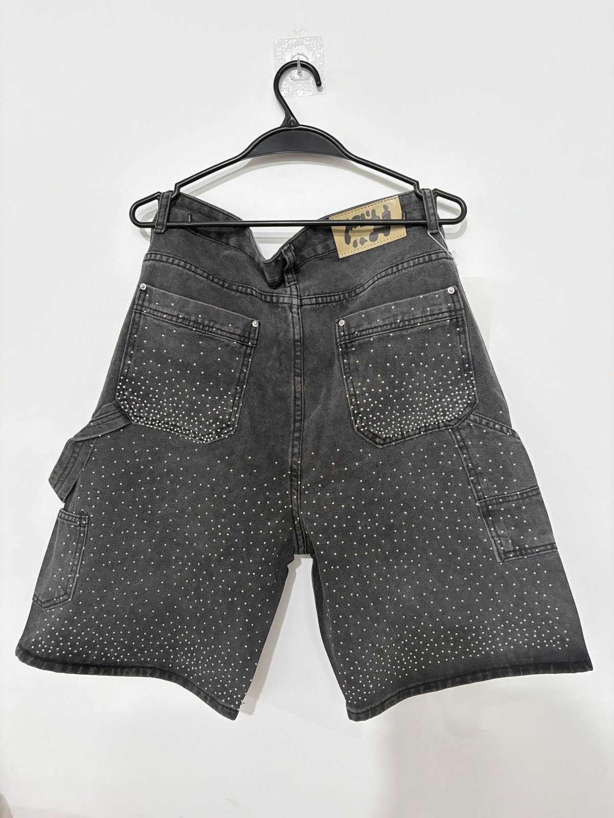 streetwear Twinkle diamond studded denim shorts Harajuku Gothic retro wash brown shorts high waisted pants mens and womens clothing 250213