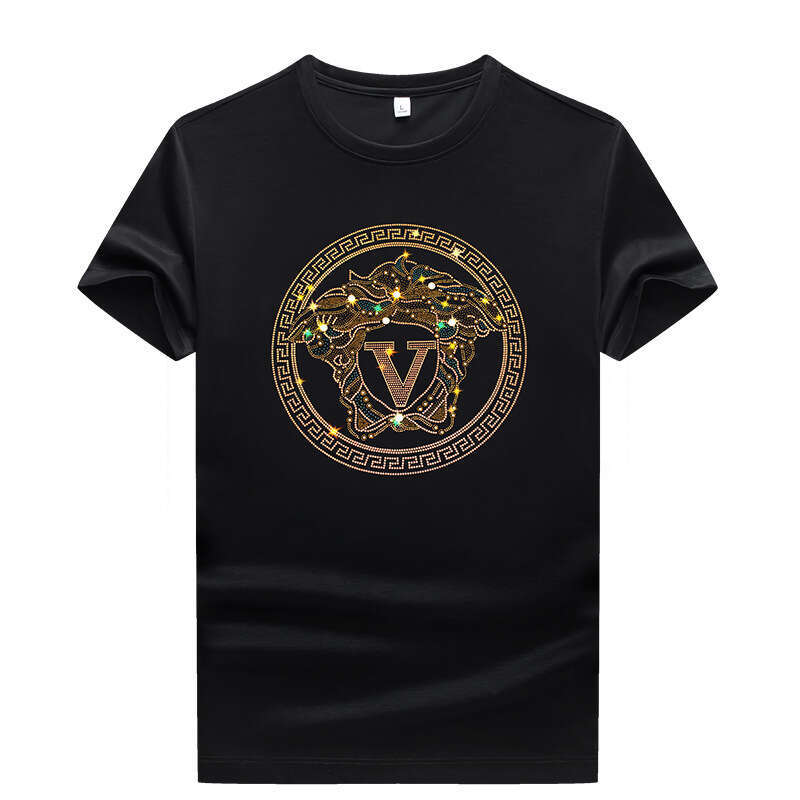 Trendy High-End Ice Silk Rhinestone Short Sleeve T-Shirt Fashion Casual European Station Mercerized Cotton Men's Thin Style - view 6