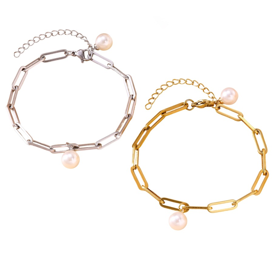 New European and American cross-border personalized pearl paperclip bracelet, niche design, gold-plated stainless steel jewelry, in-stock wholesale - view 6