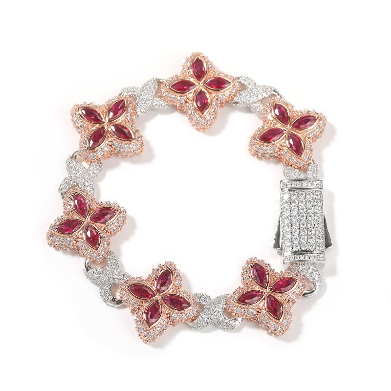 Hip-hop Jewelry Bracelet Cuban Zirconia Fashionable Bracelet Four-leaf Clover 5A Zirconia Colored Diamond Bracelet Accessory