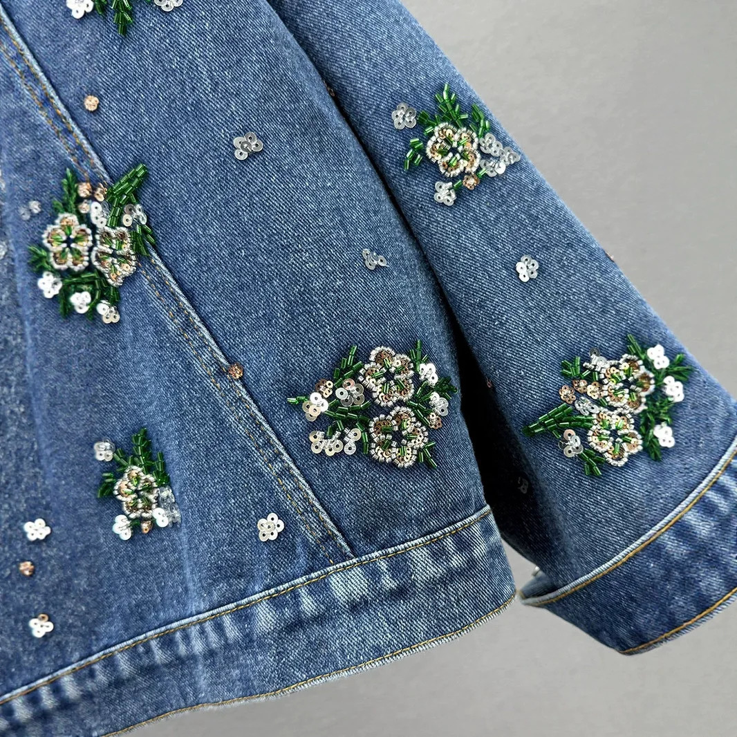 SuperAen European and American Style High Street Denim Patchwork Fashion Suit for Women Long-sleeved Loose Jackets 260618CJ - view 4