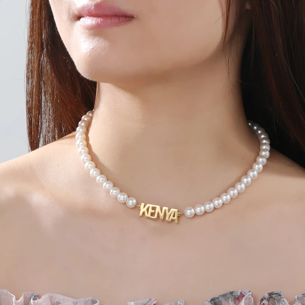 Sipuris Pearl Custom Name Necklaces Stainless Steel Personalized Golden Choker For Women Jewelry Weddings Gifts 260613