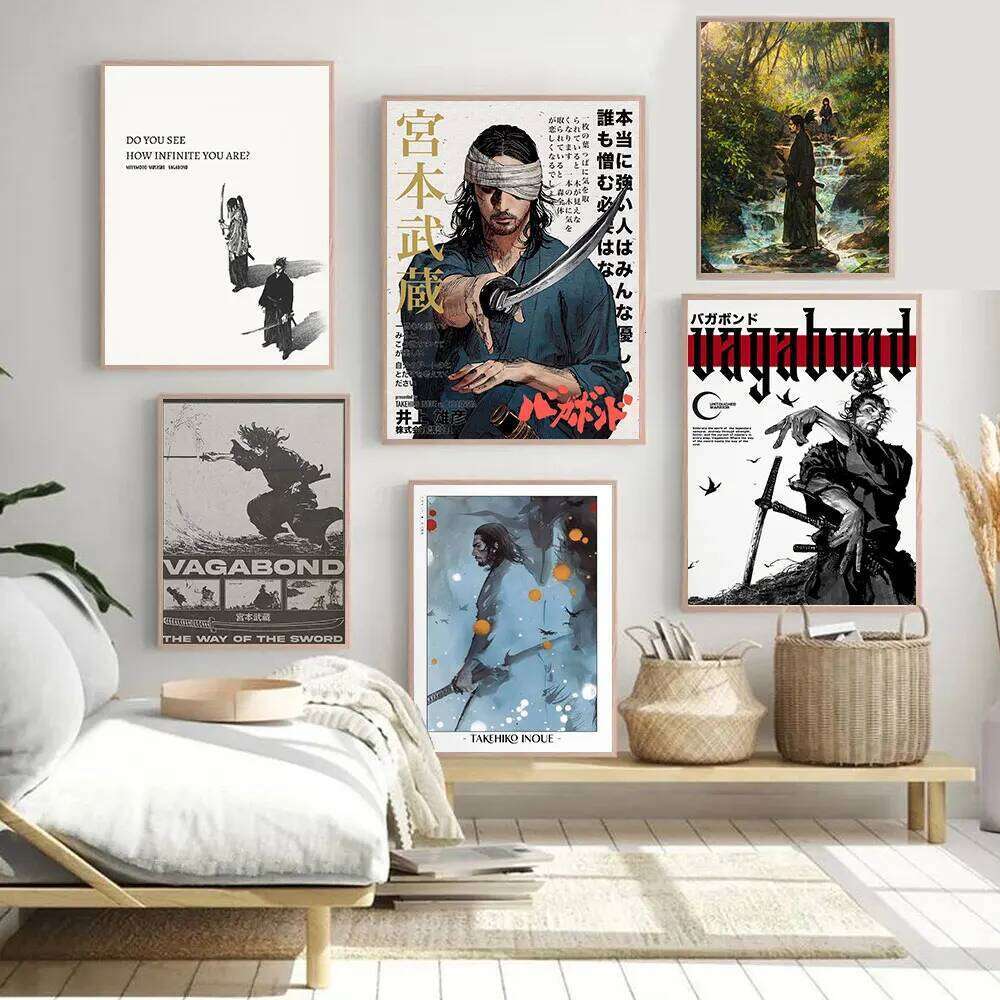 Vintage Japanese Anime Manga Miyamoto Musashi Vagabond Bushido Warrior Art Poster Canvas Painting Wall Prints Picture Home Decor 26Y0617