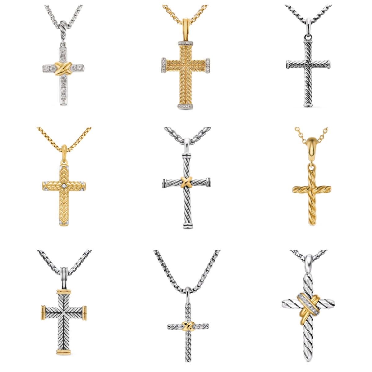 Luxury Vintage Cable Cross Necklace 925 Silver 18K Gold Designer Pendant Necklace for Men Women Two Tone Twisted Cable Punk Necklace Statement Jewelry Gift with Logo