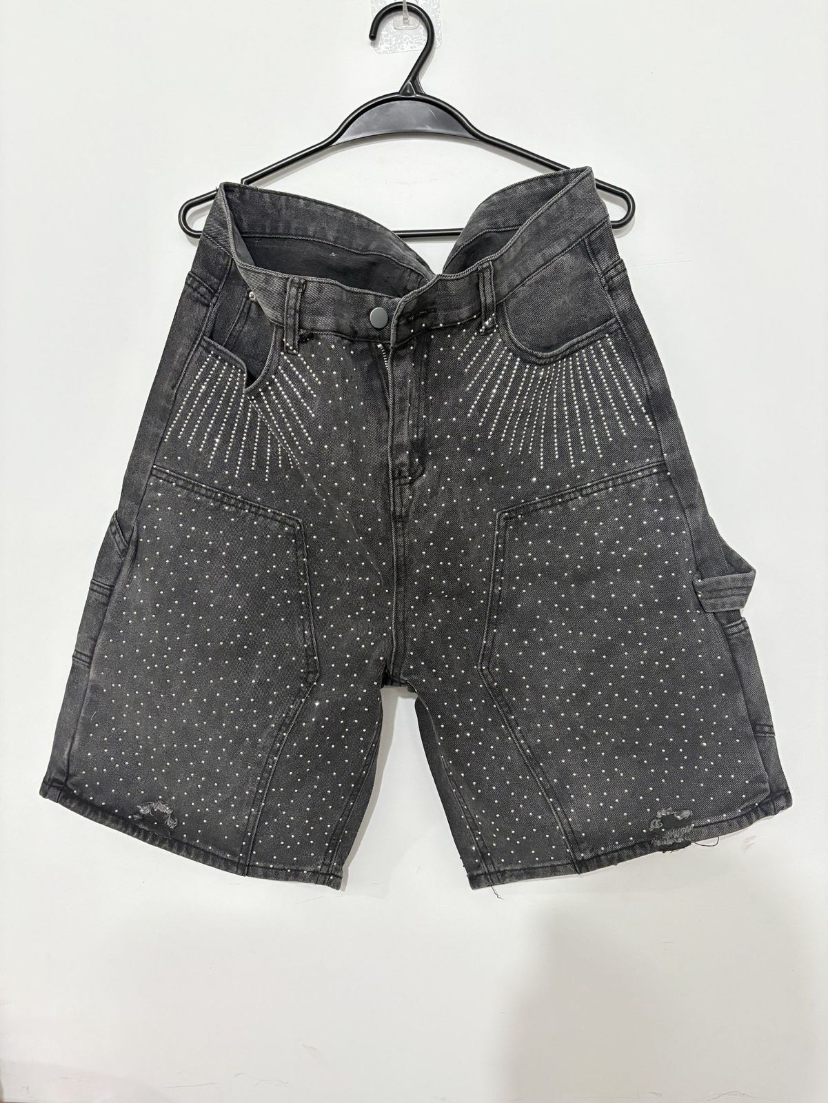streetwear Twinkle diamond studded denim shorts Harajuku Gothic retro wash brown shorts high waisted pants mens and womens clothing 250213