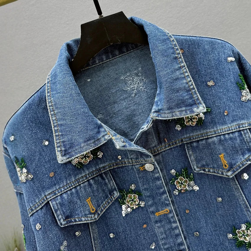 SuperAen European and American Style High Street Denim Patchwork Fashion Suit for Women Long-sleeved Loose Jackets 260618CJ - view 5