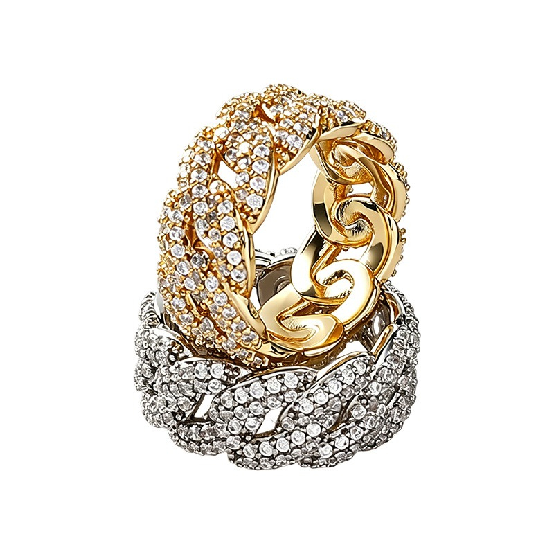 Hip-hop Cuban Ring Full-zircon Copper Diamond-set Unique Jewelry Suitable for Both Men and Women As A Couple Ring
