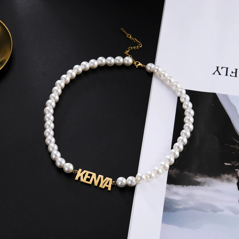 Sipuris Pearl Custom Name Necklaces Stainless Steel Personalized Golden Choker For Women Jewelry Weddings Gifts 260613