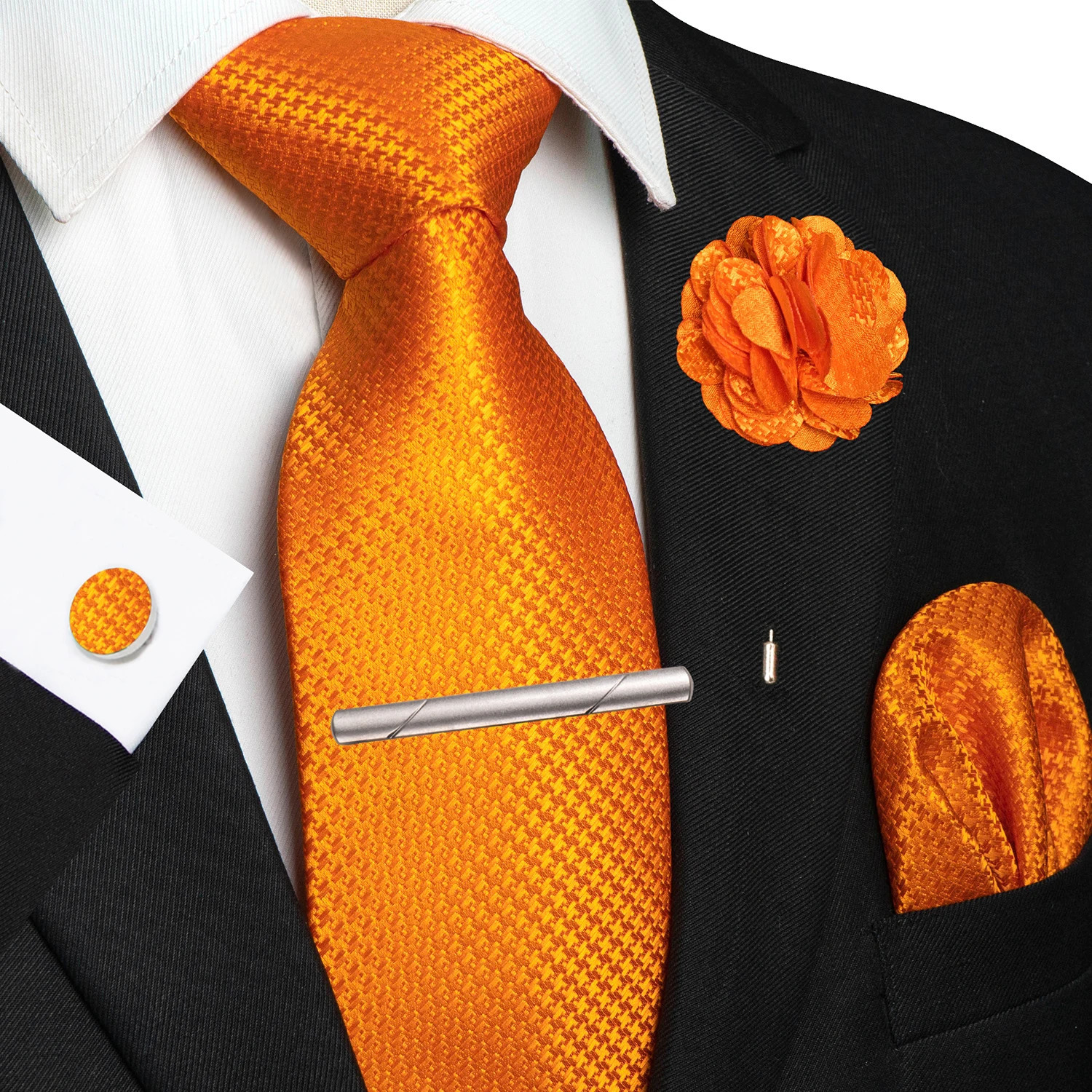 Brown Yellow Plaid Ties For Men y 8cm Silk Tie Pin Pocket Square Cufflinks Clip Set Business Party Wedding Accessories y260611 - view 7