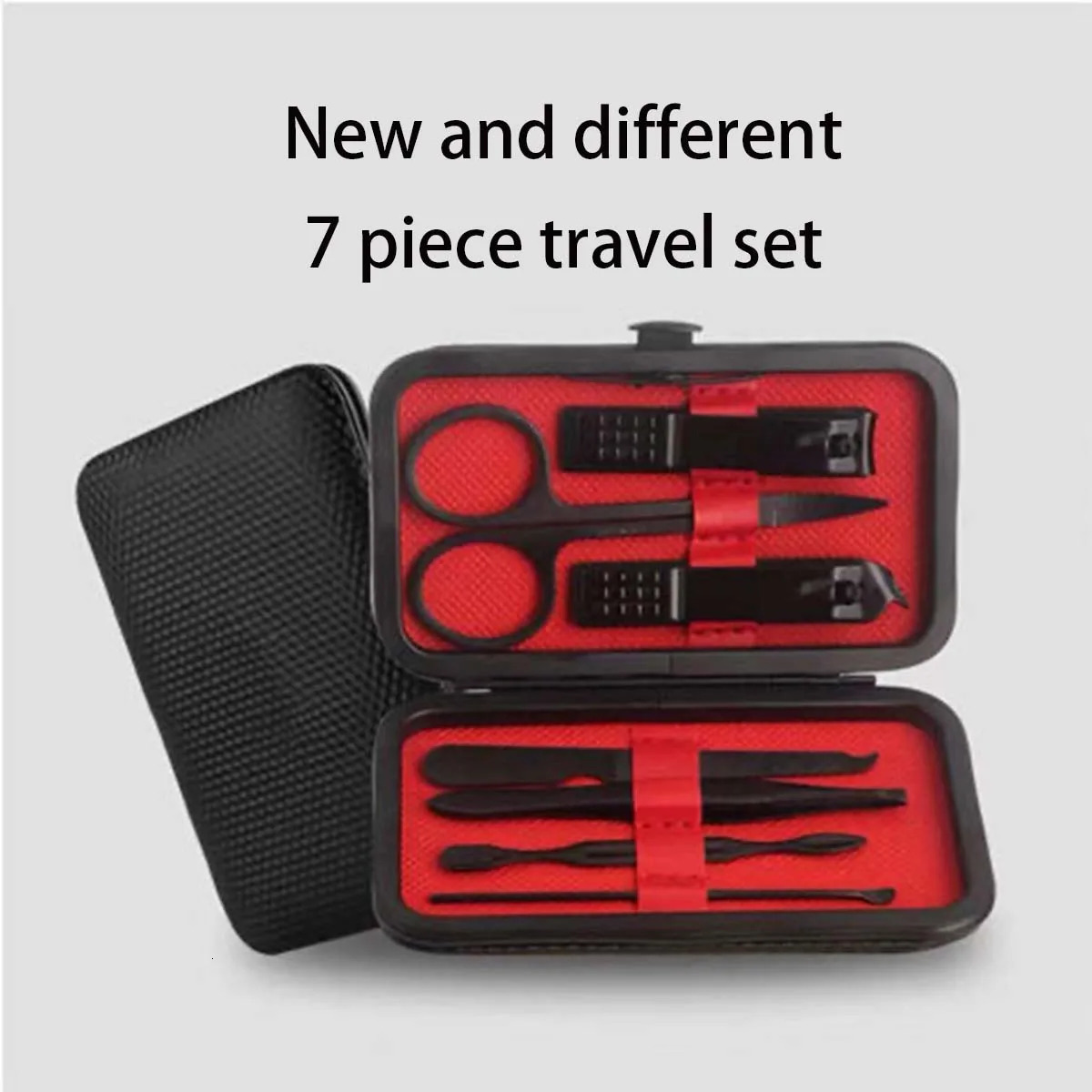 7Pcs Black Coated Stainless Steel Manicure Pedicure Kit Professional Nail Clipper Cuticle Trimmer Ear Pick Eyebrow Scissor Travel Grooming 260615 - view 8