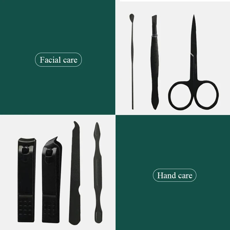 7Pcs Black Coated Stainless Steel Manicure Pedicure Kit Professional Nail Clipper Cuticle Trimmer Ear Pick Eyebrow Scissor Travel Grooming 260615 - view 7