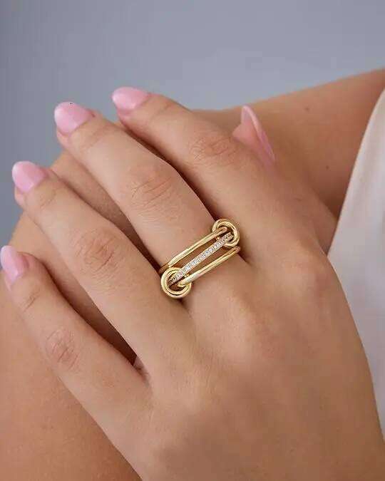 14K Gold Plated Interlocked Stackable Statement Ring for Women Chunky Multi Band Double Triple Ring, Two Tone 925 silver with Moissanite - view 7