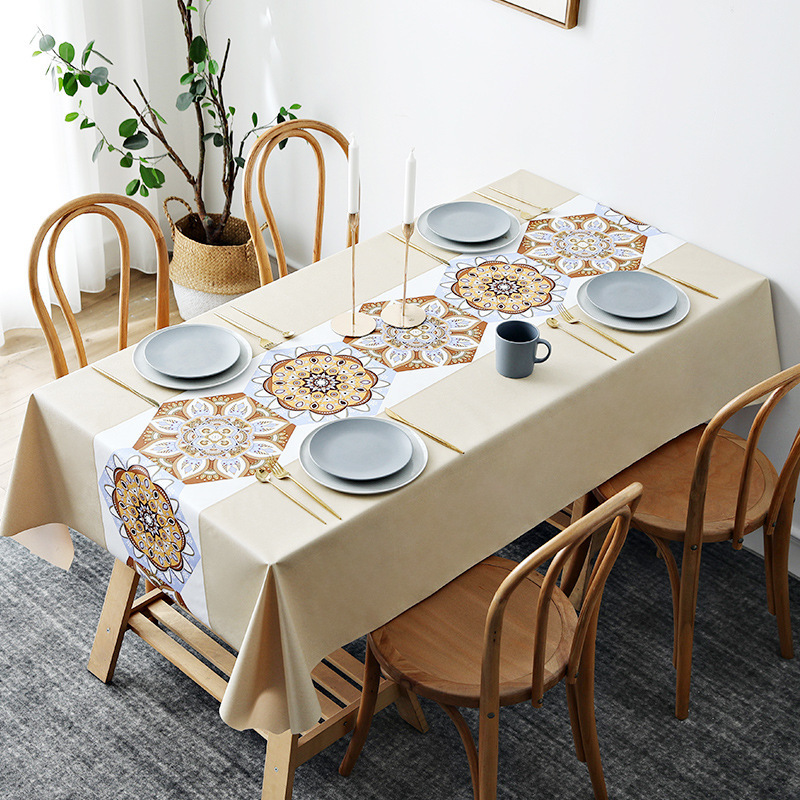 YL-38838 Custom Waterproof, Oil-proof, Wash-Free Rectangular Tablecloth for Home Use, PVC Table Runner
