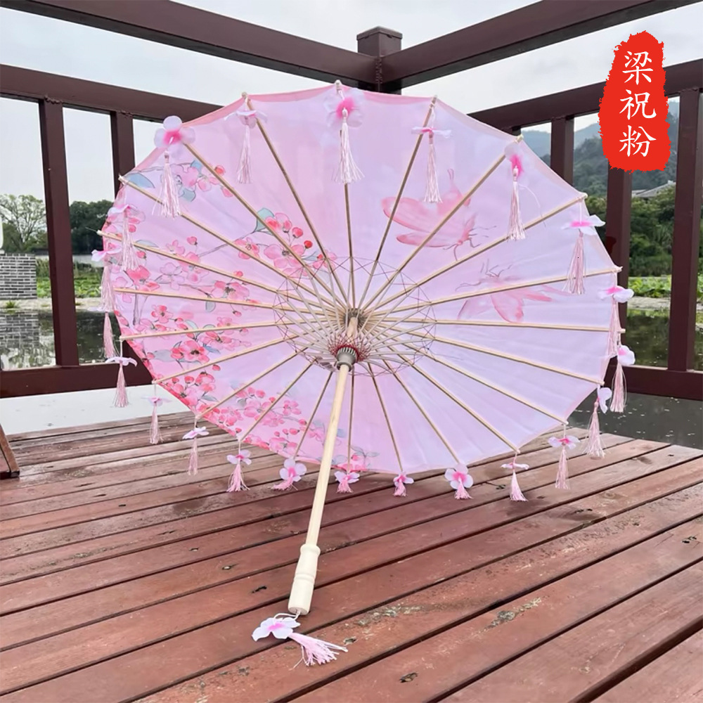 Hanfu Pography Prop Ancient Umbrella rain women Antique Tassels Pograph Dance Cos Game parasol Japan 210721