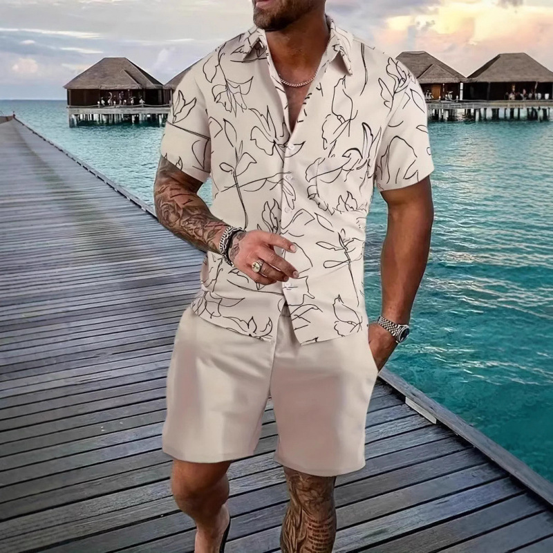 Versatile Plant Pattern 3D Printed Short Sleeve Shirt and Shorts Set 240809