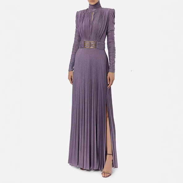 Elegant Sleeve Evening Dresses - Women's Fashion High Waist Slim Solid Long Deep V-Neck Draped Party Dress 2025 C260312