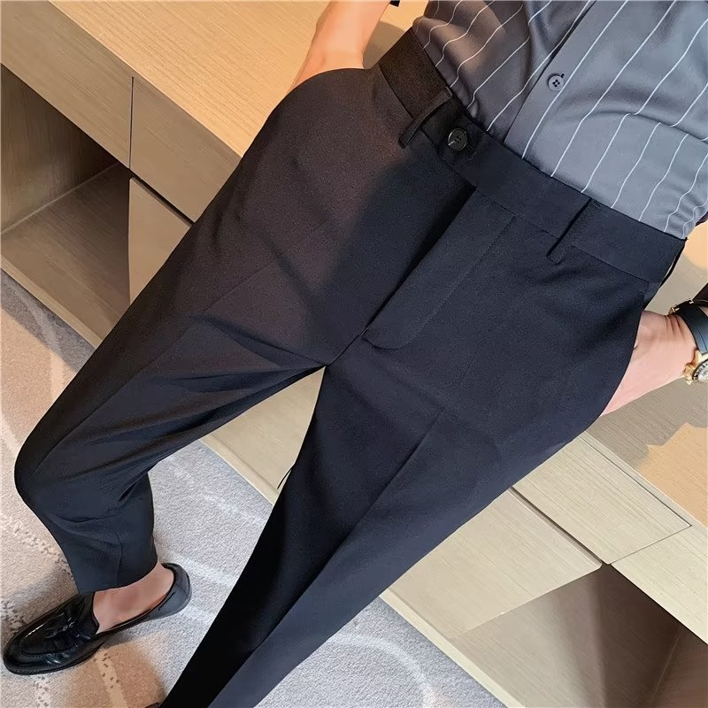 Men Dress Pants Summer Ankle Length Business Suit Pants For Men Fashion Elastic Waist Slim Fit Casual Business Office Trousers 240729