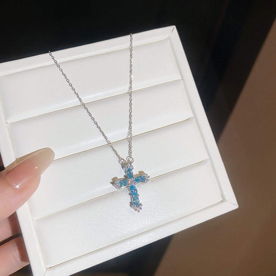 European and American cross-border zircon cross pendant double-layer necklace, light luxury high-end clavicle chain, personalized hip-hop necklace for - view 7