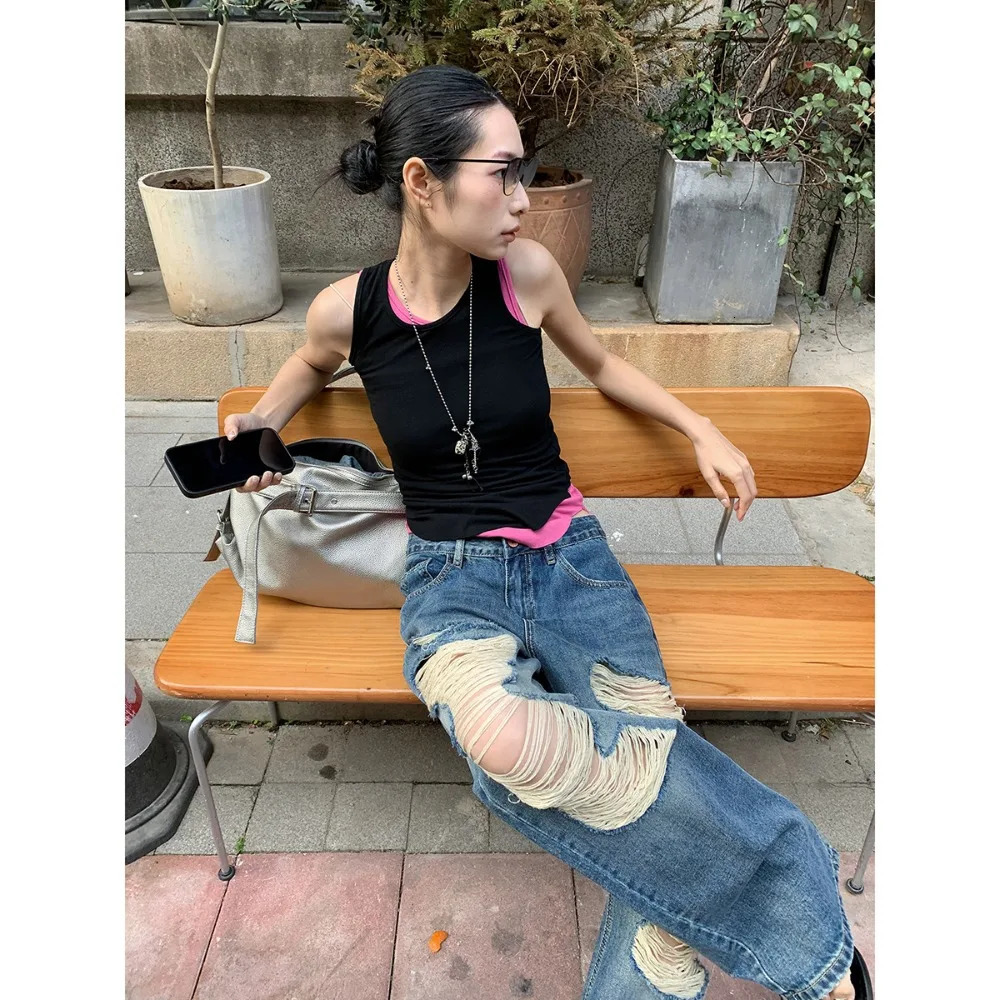 Wide Leg Pants Jean Ripped Hole Trousers Summer Low Waist Washed Distressed Floor Length 2025 Streetwear Vintage Denims 260611 - view 6